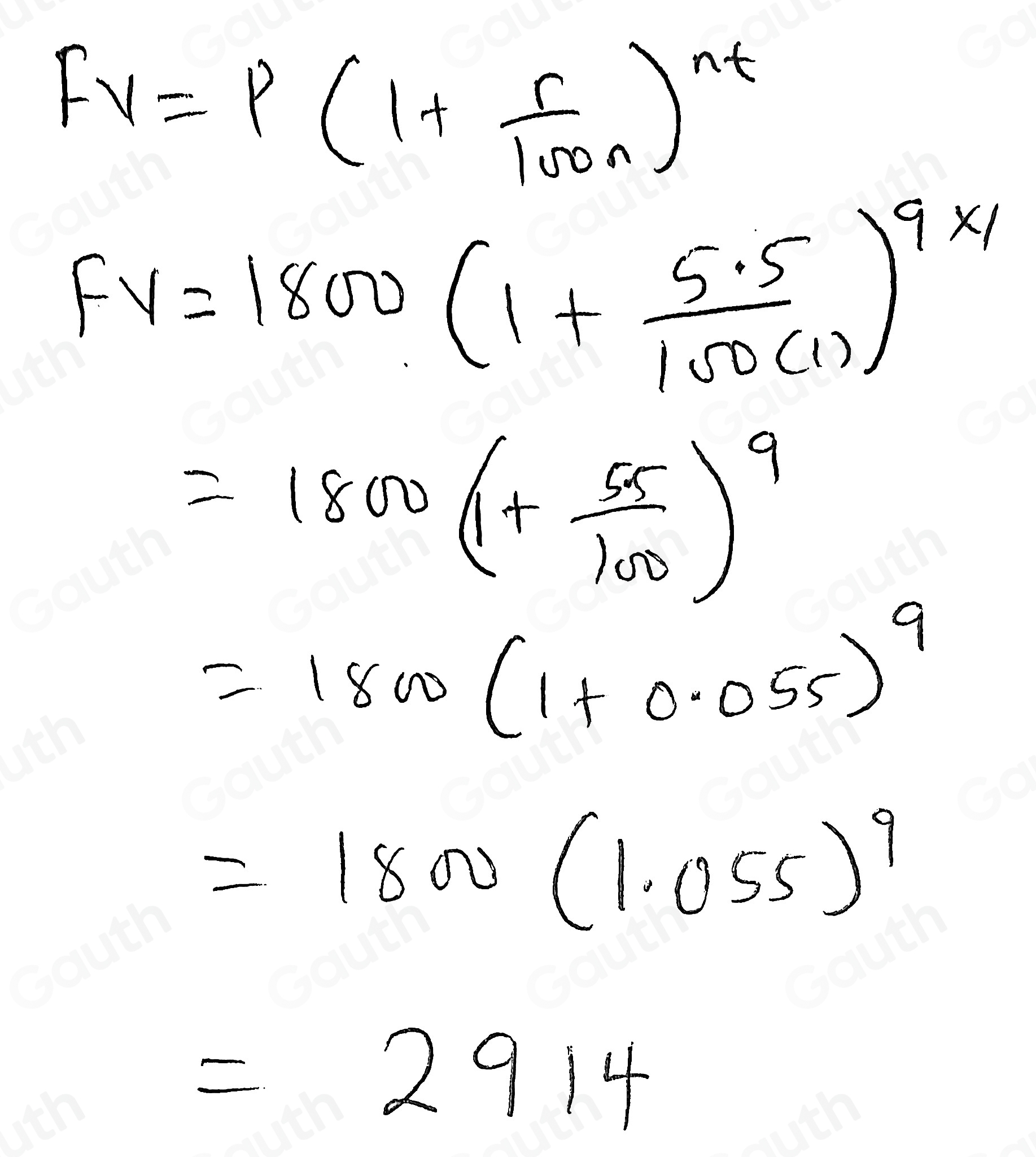 Solved: A principal of $1800 is invested at 5.5% interest, compounded ...