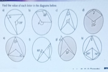 Find the value of each lester in the diagrams below.
ab d