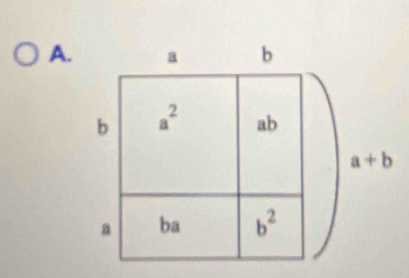 A. a b
b a^2 ab
a+b
a ba b^2