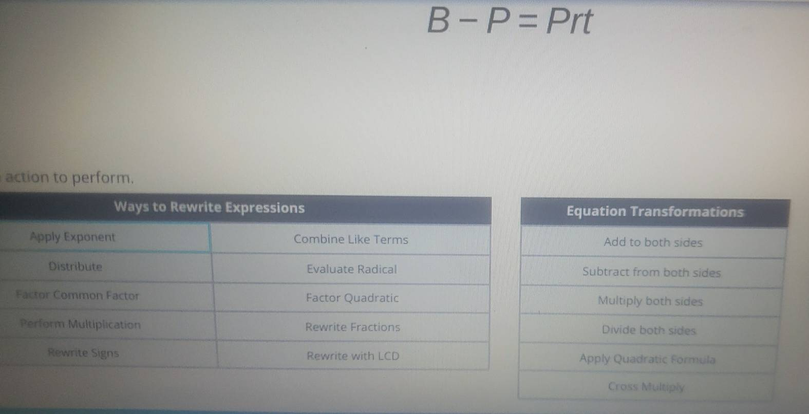 B-P=Prt
action to perform.