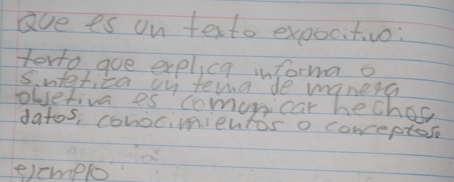 ave es on texto expocitivo: 
texto goe explica informa o 
Sntetica cn terma de manera 
obsefiva es comonicar hechas 
datos, cohocimientos o conceptos 
ecmplo