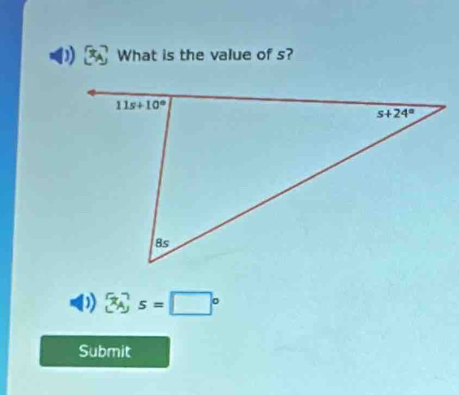 What is the value of s?
D)  x_A s=□°
Submit