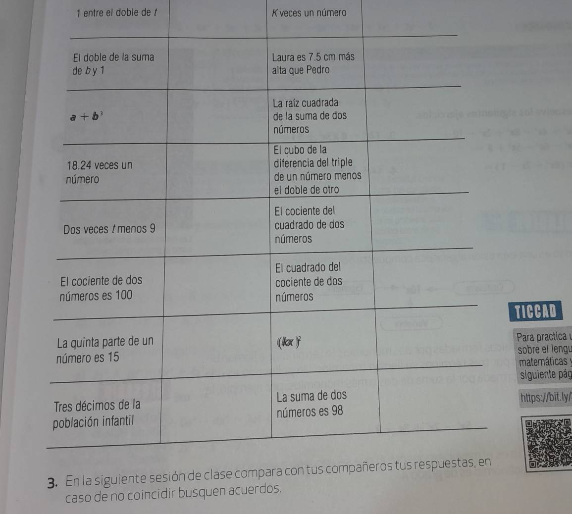 1entre el doble de Kveces un número
TICCAD
Para practica
sobre el lengu
matemáticas y
siguiente pág
https://bit.ly/
caso de no coincidir busquen acuerdos.