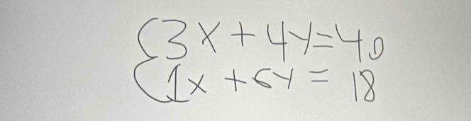 beginarrayl 3x+4y=40 1x+5y=18endarray.