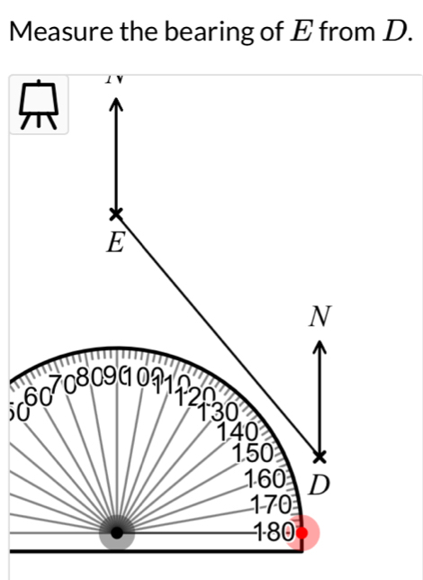 Measure the bearing of E from D. 
; 08091 09