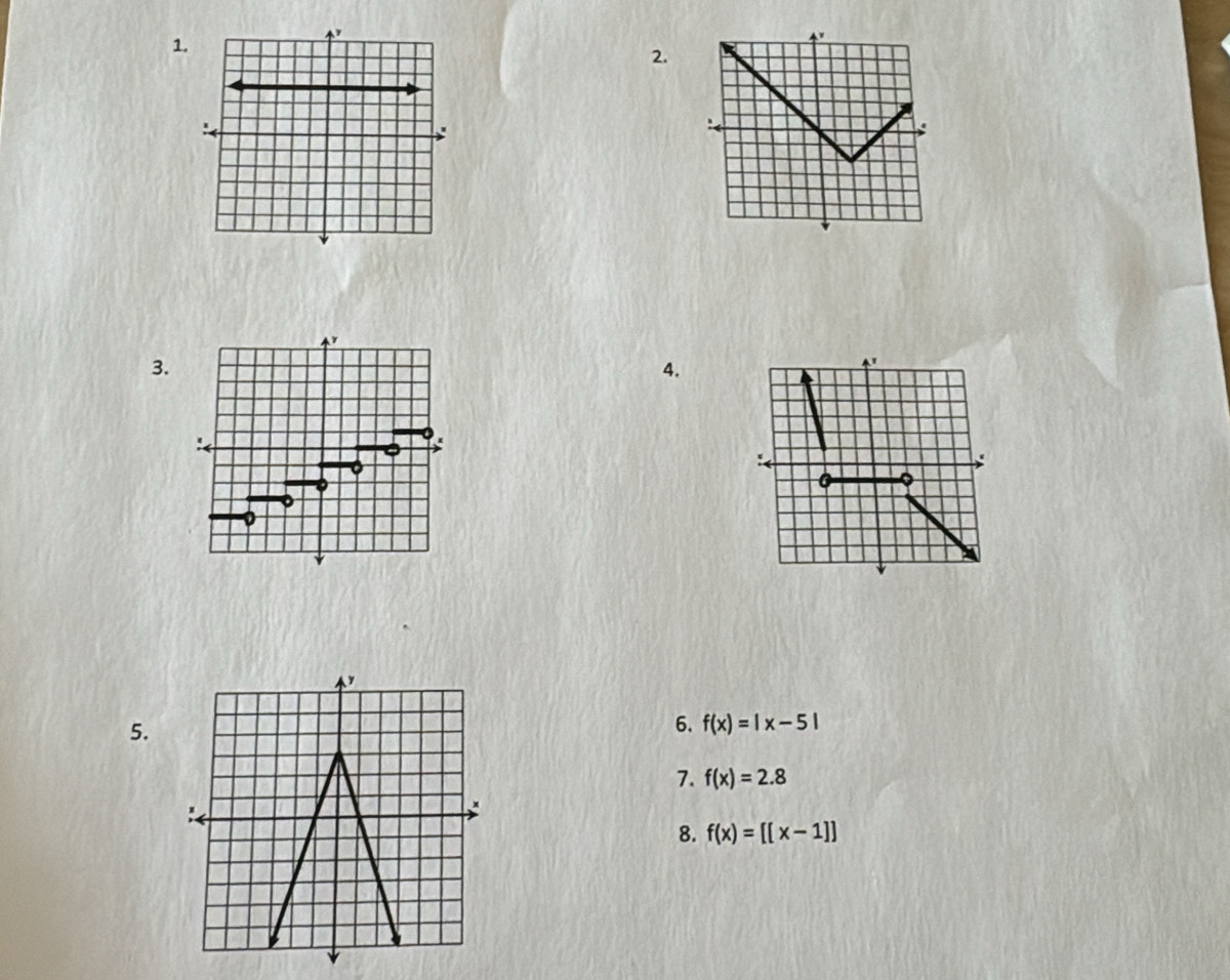 1 
2. 
3. 
4. 
Ay 
5. 
6. f(x)=|x-5|
7. f(x)=2.8
: 
8. f(x)=[[x-1]]