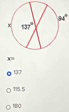 94°
x=
137
115.5
180