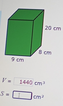 V=1440cm^3
S=□ cm^2