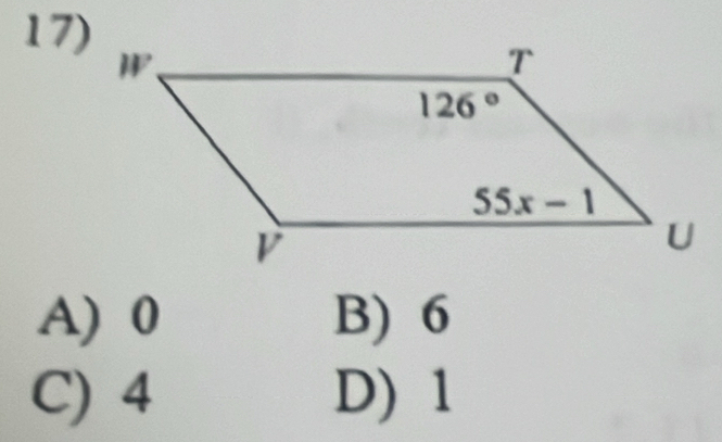 A) 0 B) 6
C) 4 D) 1