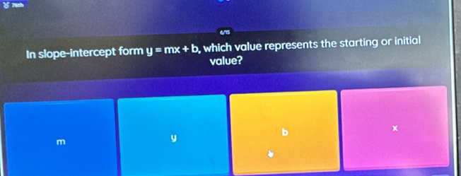 ४ 76h 
In slope-intercept form y=mx+b , which value represents the starting or initial 
value? 
×
m
y
b