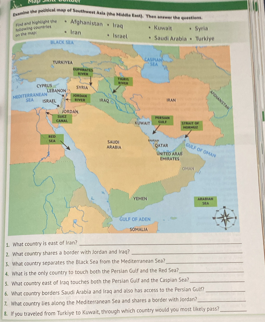 Solved Examine the political map of Southwest Asia (the Middle East