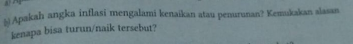 Apakah angka inflasi mengalami kenaikan atau penurunan? Kemukakan alasan 
kenapa bisa turun/naik tersebut?