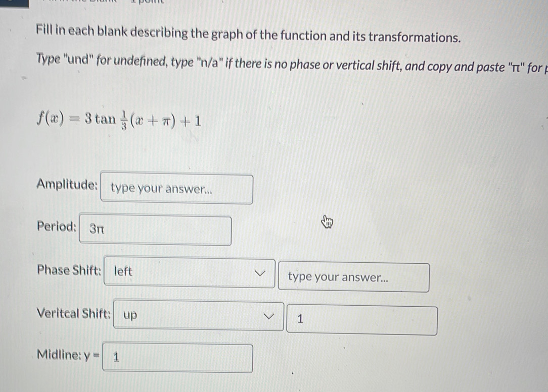 Solved: Fill in each blank describing the graph of the function and its ...