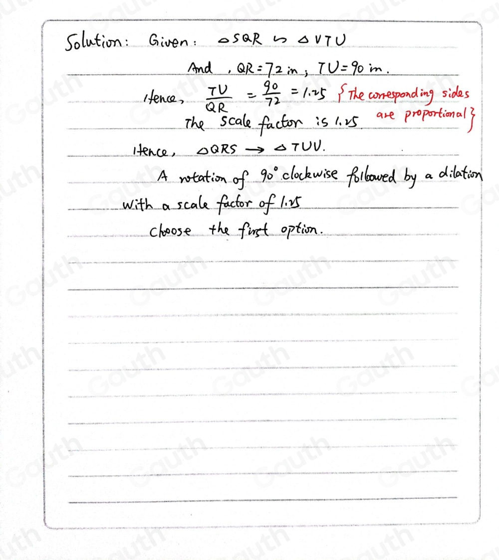 Solved: Triangle QRS is similar to triangle TUV. Which sequence of ...