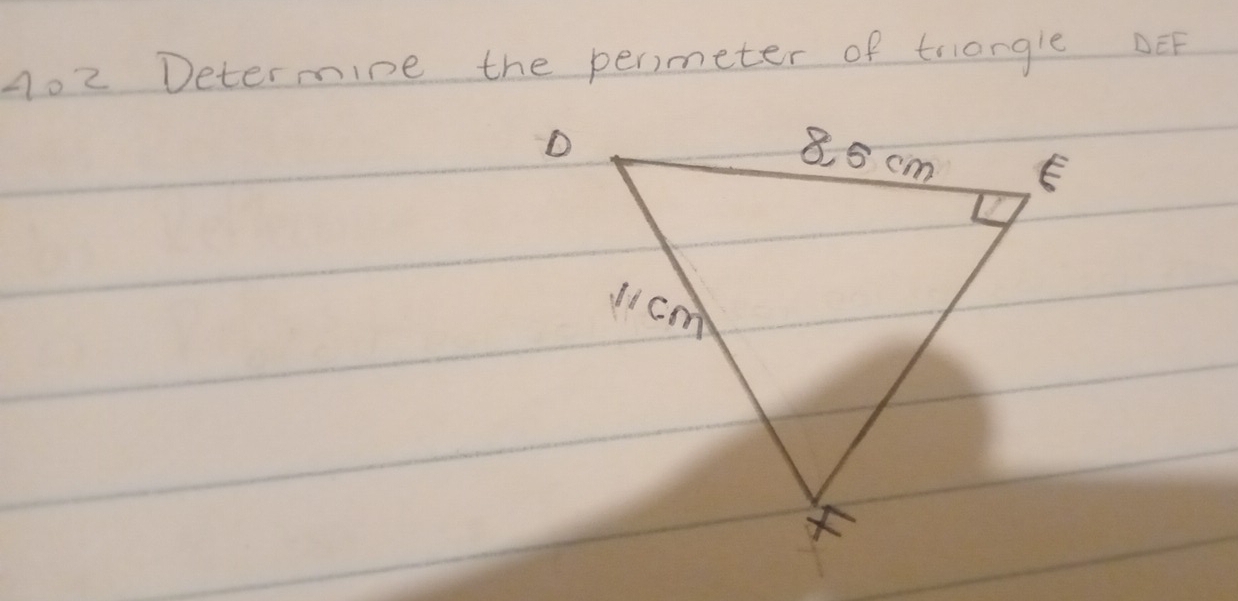 1o2 Determine the permeter of triangle DEF