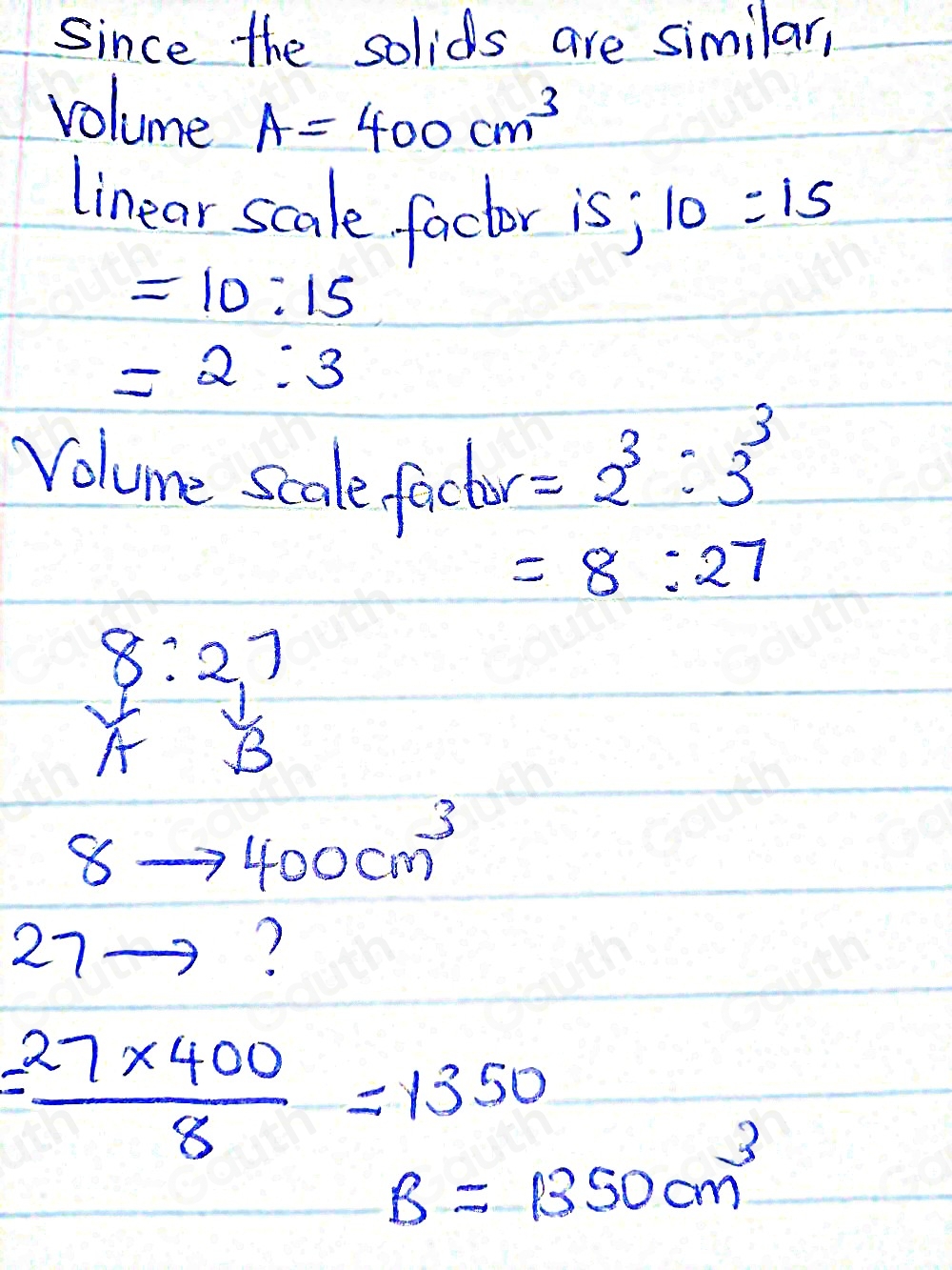 Solved: A and B are two similar solids. The volume of A is 400cm^3 ...