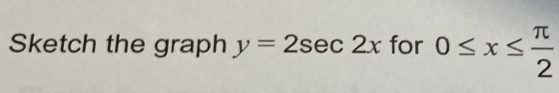 Sketch the graph y=2sec 2x for 0≤ x≤  π /2 