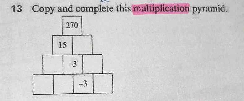 Copy and complete this multiplication pyramid.