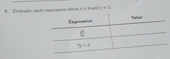 Evaluate each expression when x=4 and y=2.