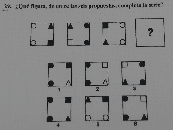 ¿Qué figura, de entre las seis propuestas, completa la serie? 
?