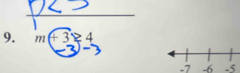 m+3≥ 4
-7 -6 -5