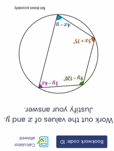 Bookwork code: 1D allowed Calculator
Work out the values of x and y.
Justify your answer.
Not drawn accurately