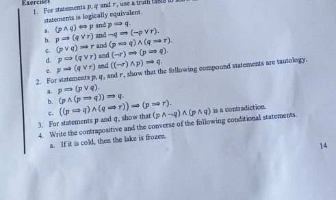 For statements p, q and r, use a truth table t statements is logically ...