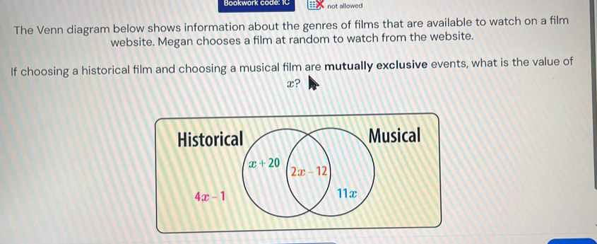 Solved: Bookwork code: 1C not allowed The Venn diagram below shows ...