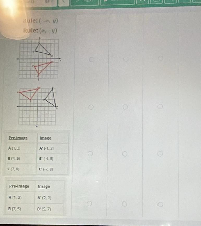 Rule: (-x,y)
Rule; (x,-y)