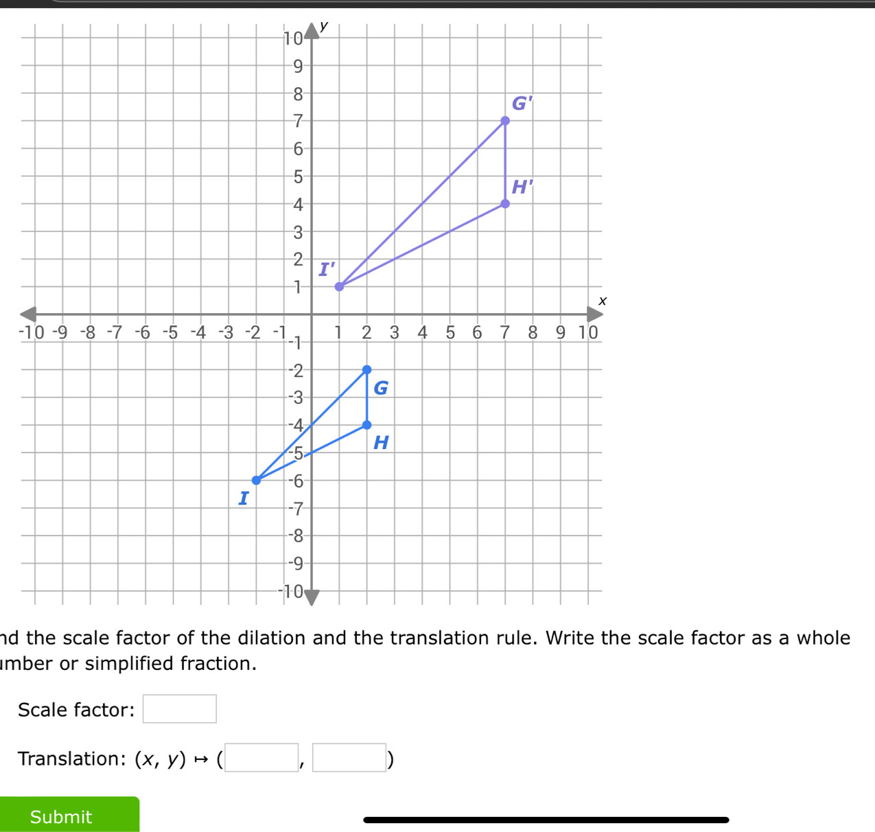 Scale factor:
Translation: (x,y)to (□ ,□ )
Submit