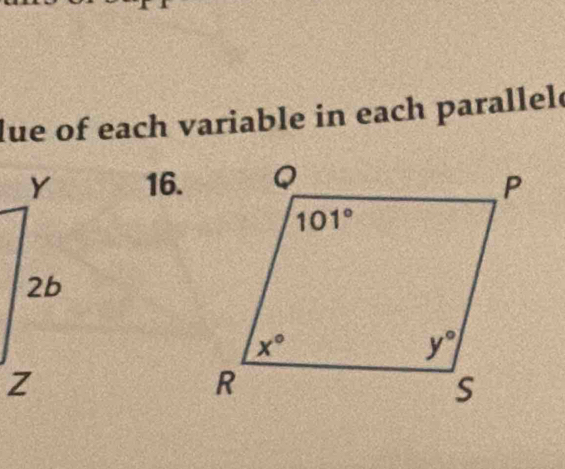 lue of each variable in each parallele
16.