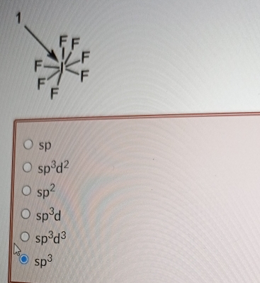 sp
sp^3d^2
sp^2
sp^3d
sp^3d^3
sp^3