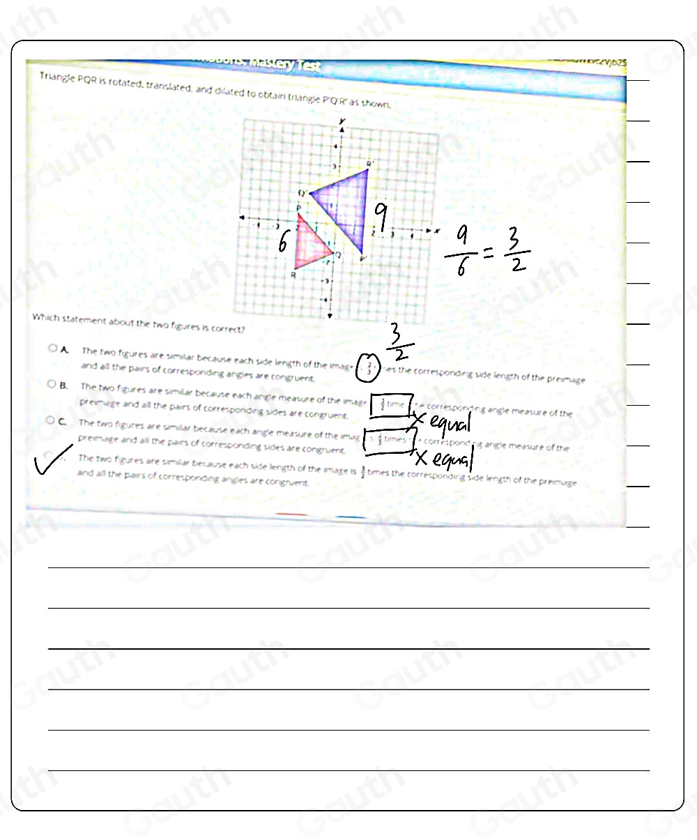 Solved: Mons. Mastery Test Triangle PQR is rotated, translated, and ...