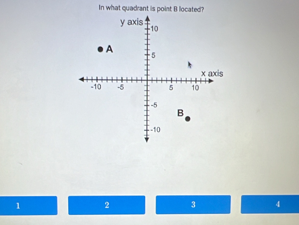 In what quadrant is point B located?
1
2
3
4