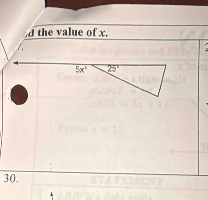 the value of x.
30.