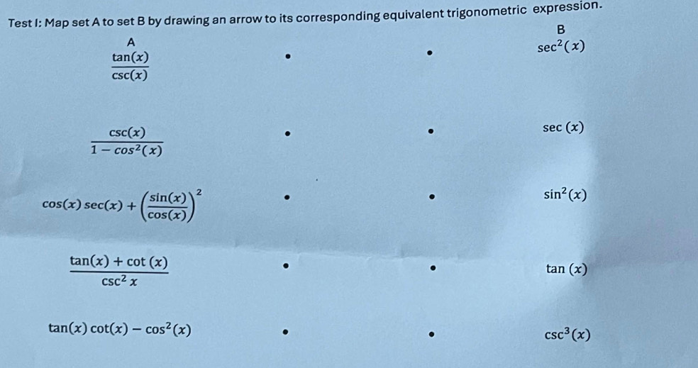 Solved: Test I: Map set A to set B by drawing an arrow to its ...