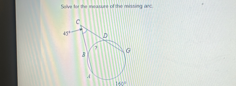 Solve for the measure of the missing arc
160°