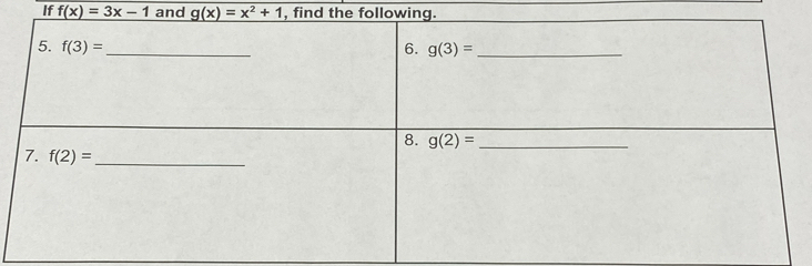 If f(x)=3x-1 and g(x)=x^2+1 , find theollowin