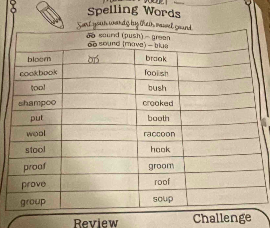 Spelling Words 
Review 
Challenge