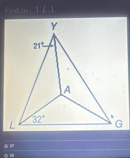 Find m∠ YL∠ 1.
37
58