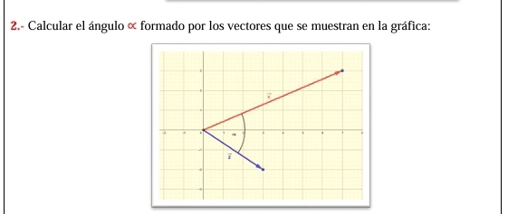 2.- Calcular el ángulo « formado por los vectores que se muestran en la gráfica: