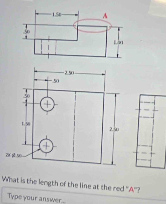 What is the length of the line at the red "A"? 
Type your answer...