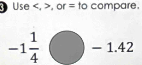 Use , , or = to compare.
-1 1/4 
-1. 4 -2