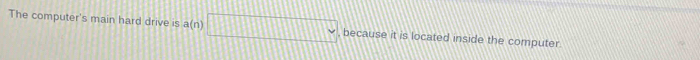 The computer's main hard drive is a(n) □ , because it is located inside the computer.