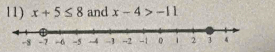 x+5≤ 8 and x-4>-11