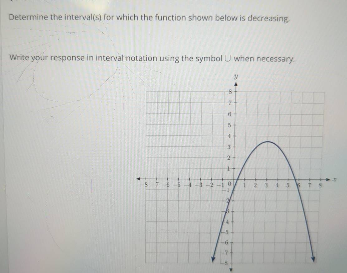 Determine the interval(s) for which the function shown below is ...