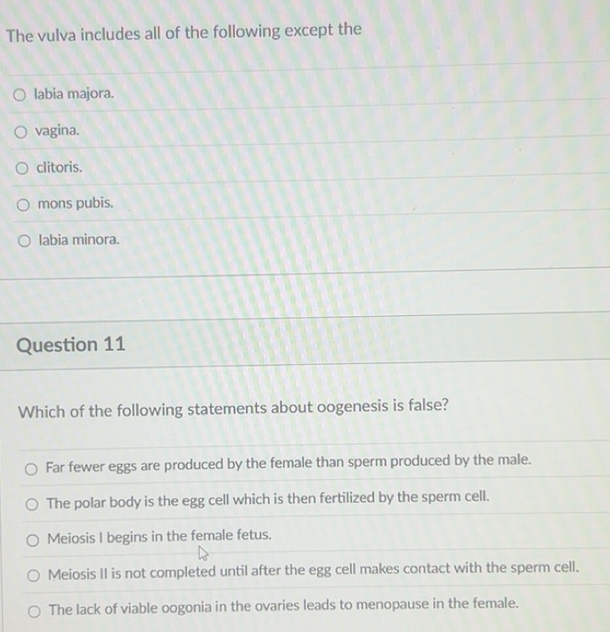 Solved: The vulva includes all of the following except the labia majora ...