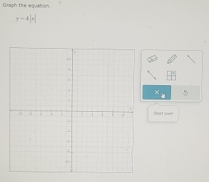 Graph the equation.
y-4|x|
Start over