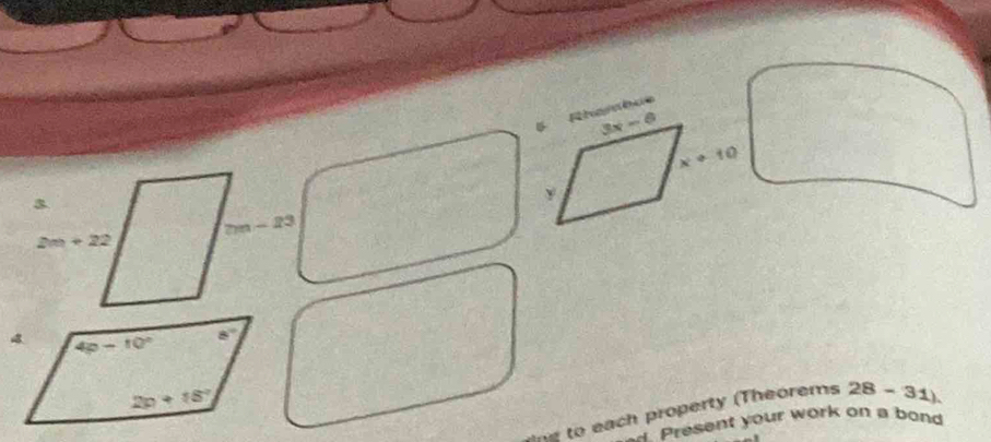 to each property (Theorems 28-31)
Present your work on a bond