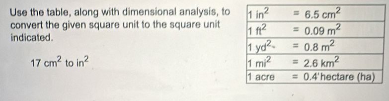 Solved: Use the table, along with dimensional analysis, to convert the ...